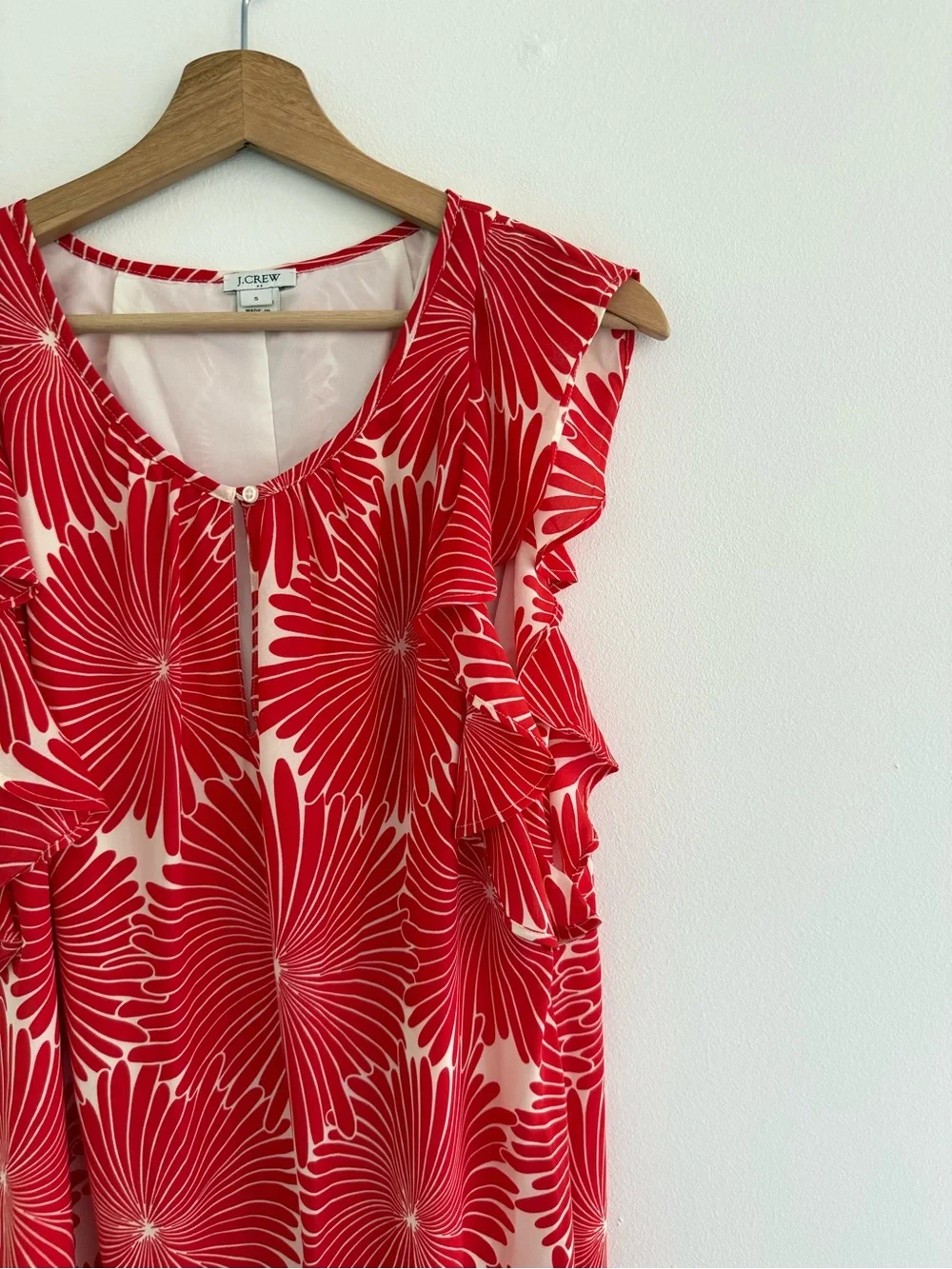 J. Crew Red Floral Tropical Resort Flutter Sleeve Ruffle Hem Mini Dress Small